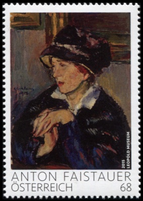 Австрия. 2015. Дама в темной шляпе. Антон Файштауэр (Почтовая марка. MNH OG)