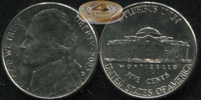 США. Монета 5 центов [Никель]. 2003.D (KM#A192. Unc) Jefferson Nickel