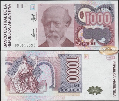 Аргентина. 1000 аустрелей (Unc) 1988-90