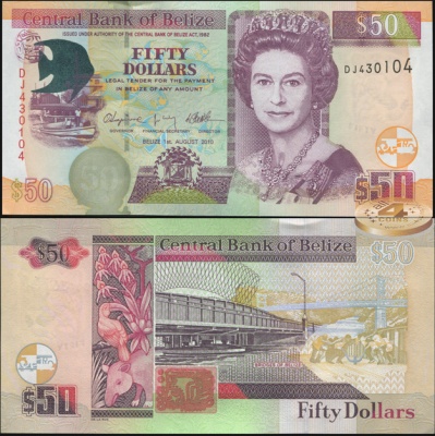 Белиз. Банкнота 50 долларов. 01.08.2010. Unc. Бумага. Кат.# P.70d