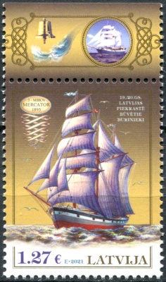 Латвия. 2021. Трехмачтовый беркентин "Меркатор" (III) (Почтовая марка. MNH OG)