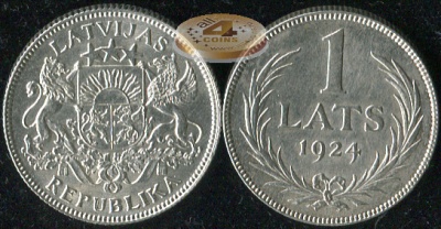 Латвия. 1 лат. 1924 (aUnc/Unc. Серебро)