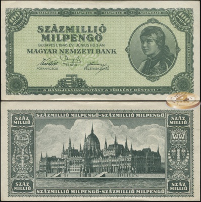 Венгрия. 100 миллионов милпенгё [100.000.000.000.000 пенгё] (aUnc+) 1946