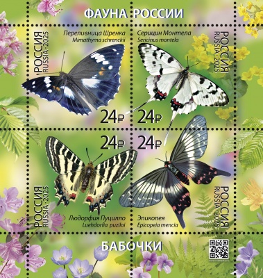 Россия. 2025. Фауна России. Бабочки (Квартблок. MNH OG)