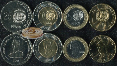 Доминиканская респ. Набор №2 (4 монеты. 2 биметалла) 2008