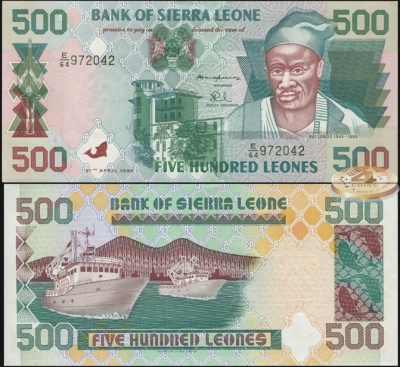Сьерра-Леоне. Банкнота 500 леоне. 27.04.1995. Unc. Бумага. Кат.# P.23a