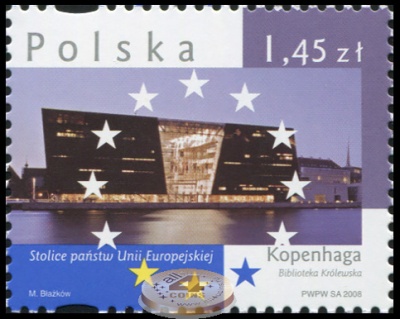Польша. 2008. Копенгаген. Королевская библиотека (Почтовая марка. MNH OG)