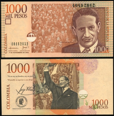 Колумбия. Банкнота 1000 песо. 01.11.2005(2006). Unc. Бумага. Кат.# P.456a
