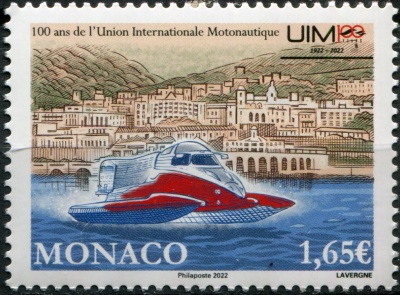Монако. 2022. 100-летие Международного союза моторных лодок (Почтовая марка. MNH OG)
