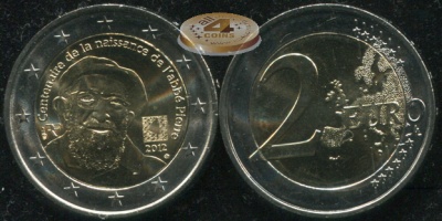 Франция. 2 евро. 2012 (Unc. Биметалл) 100 лет со дня рождения аббата Пьера