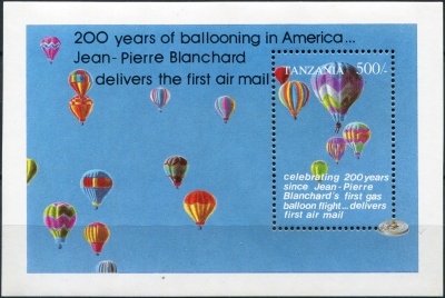 Танзания. 1994. 200 лет воздухоплаванию в Америке (Блок. MNH OG)