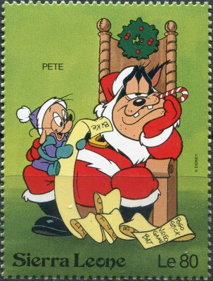 Сьерра-Леоне. 1992. Большой Пит в роли Деда Мороза (Почтовая марка. MNH OG)