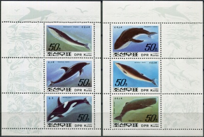 КНДР. 1992. Киты и дельфины (Серия Почтовых блоков. MNH OG)
