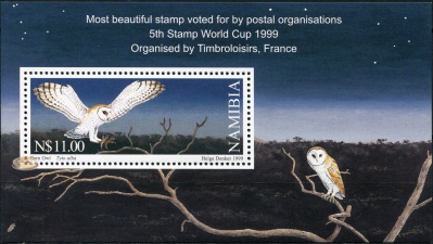 Намибия. 1999. Совы. Номинант на звание самой красивой марки (Блок. MNH OG)