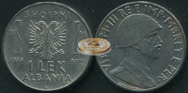 Албания. Монета 1 лек. 1939 (KM#31. Unc/aUnc)