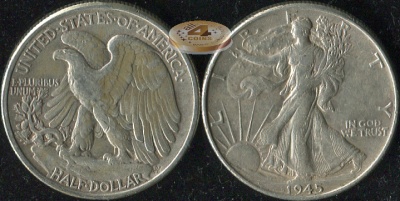США. 1/2 доллара. 1945 (XF. Серебро)