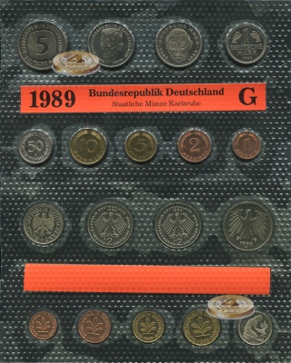 Германия (ФРГ). Официальный набор (Unc. 9 монет) 1989.G