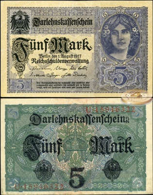 Германия (кайзеррейх). 5 марок (Unc) 1917