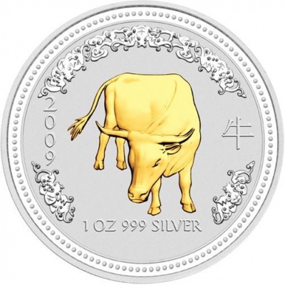 Австралия. 1 доллар. Год Быка. 2007 (Серебро с позолотой)
