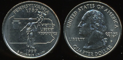 США. Квотер (25 центов). 1999.P (Unc) Пенсильвания