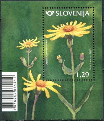 Словения. 2018. Арника горная (Arnica montana) (Почтовый блок. MNH OG)