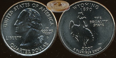 США. Монета 25 центов [Квотер]. 2007.D (KM#399. Unc) Вайоминг