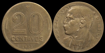 Бразилия. Монета 20 сентаво. 1953 (KM#562. aXF) Руй Барбоза