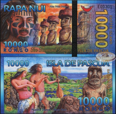 Остров Пасхи. Банкнота 10000 ронго. 01.10.2013. Unc. Пластик. Кат# P.NL