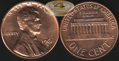 США. 1 цент. 1961.D (Unc)