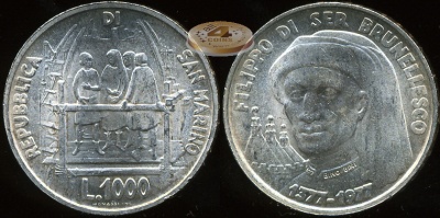 Сан-Марино. 1000 лир. 1977 (Серебро)