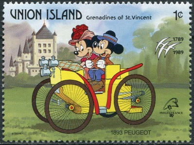 Сент-Винсент и Гренадины. 1989. Исторический автомобиль. Peugeot (1893) (Почтовая марка. MNH OG)