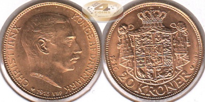Дания. 20 крон. 1916 (Unc. Золото)