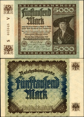Германия (Веймарская респ.). 5000 марок (Unc) 1922