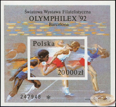 Польша. 1992. Международная Филателистическая выставка OLYMPHILEX'92 в Барселоне (Блок. MNH OG)