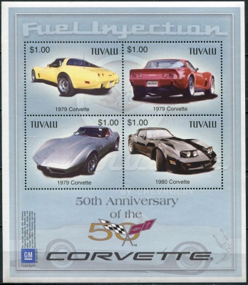 Тувалу. 2003. 50 лет автомобилям Chevrolet Corvette General Motors (Малый лист. MNH OG)