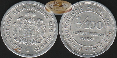 Германия (Гамбург). 1/100 марки. 1923  (aUnc)