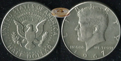 США. 1/2 доллара. 1967 (aXF. Серебро)