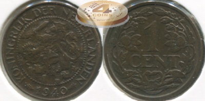 Нидерланды. Монета 1 цент. 1940 (KM#152. Unc)