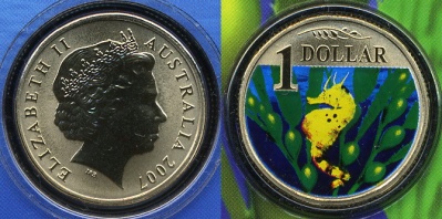 Австралия. 1 доллар. 2007. Морской конек. (Unc. Цветная эмаль)