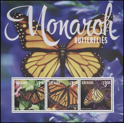 Гренада. 2014. Бабочки. Данаида монарх II (Малый лист. MNH OG)