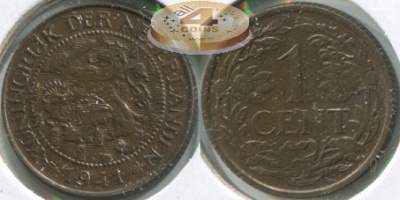 Нидерланды. Монета 1 цент. 1941 (KM#152. Unc)
