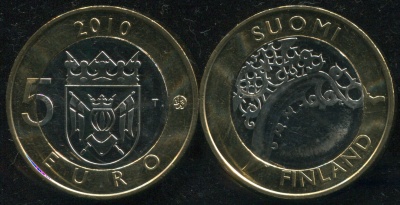 Финляндия. 5 евро. 2010 (Unc. Биметалл) Провинция Варсинайс-Суоми