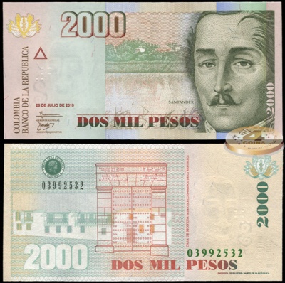 Колумбия. 2000 песо (Unc) 2010