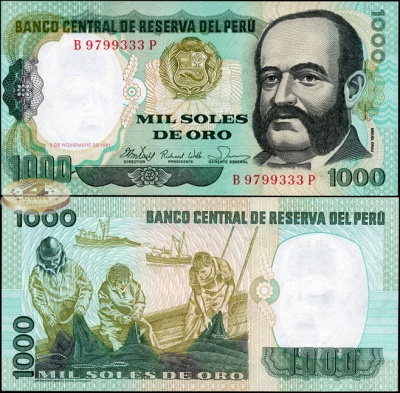 Перу. 1000 солей де оро (Unc) 1981