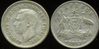 Австралия. 6 персов. 1952 (VF. Серебро)