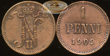 Финляндия (Российская). 1 пенни. 1909 (XF)