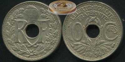 Франция. 10 сантимов. 1939 (aUnc)