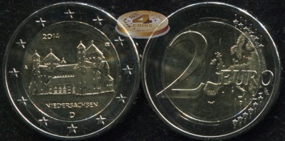 Германия. 2 евро. 2014.A (Unc. Биметалл) Федеральные земли. Нижняя Саксония