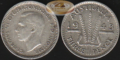 Австралия. 3 пенса. 1943 (VF. Серебро)