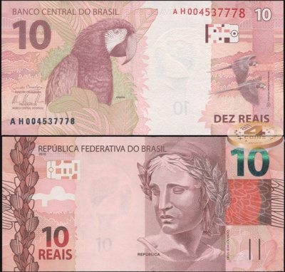 Бразилия. Банкнота 10 реалов. 2010(2012). Unc. Бумага. Кат.# Р.254a